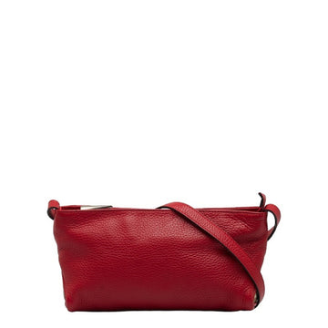 BURBERRY Check Shoulder Bag Red Leather Women's