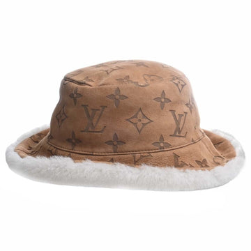 LOUIS VUITTON Monogram Shearling Hat M76577 Brown Women's