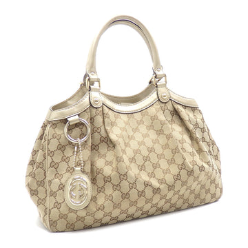 GUCCI Handbag Women's Beige Gold GG Canvas Leather 211944 Tote