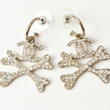 CHANEL earrings  CC mark / bone rhinestone gold