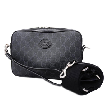 GUCCI Shoulder Bag GG Supreme Interlocking G 703468 Leather Black Men's