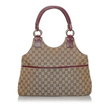 Gucci GG Canvas Handbag Shoulder Bag 132260 Beige Wine Red Leather Ladies GUCCI