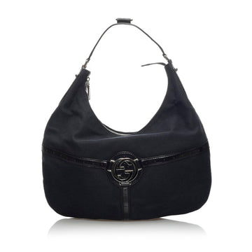 Gucci Interlocking G One Shoulder Bag 114871 Black Canvas Leather Ladies GUCCI