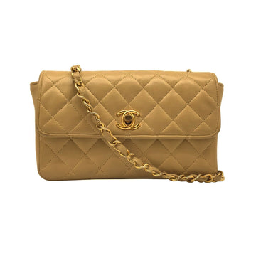 Chanel Mini Matelasse Chain Shoulder Bag Lambskin Beige Gold Hardware Women's