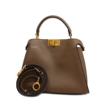 FENDIAuth  Peekaboo 2way Bag Women's Leather Handbag,Shoulder Bag Brown