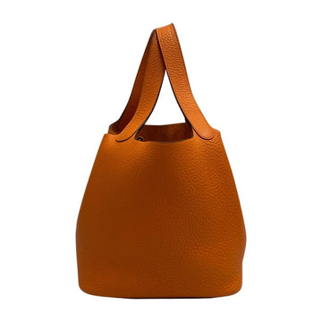 HERMES Picotin MM Taurillon Logo Leather Handbag Mini Tote Bag Orange