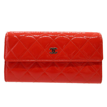 CHANEL Matelasse Cocomark 18th Series Patent Leather Red 2-Fold Long Wallet