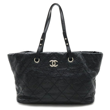 CHANEL On the Road Coco Mark Tote Bag Shoulder Quilted Leather Black 8019