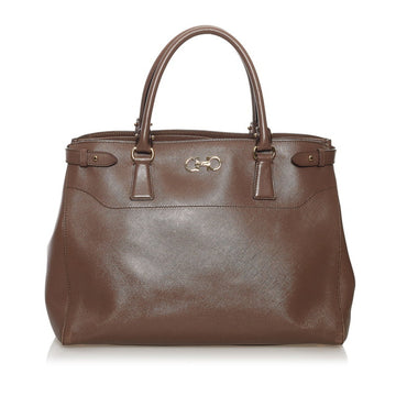 Salvatore Ferragamo Gancini Handbag GG-21D939 Brown Leather Ladies