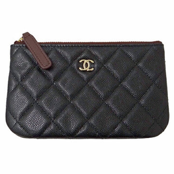 CHANEL Pouch Matelasse Women's Caviar Skin Classic Black A82365