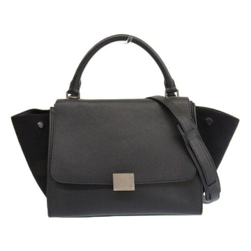 CELINE Trapeze Leather Suede Small Handbag 174683 Black Women's