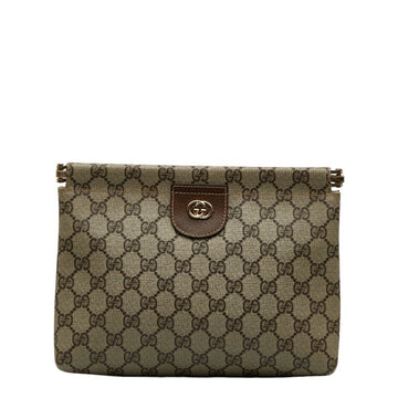 GUCCI GG Supreme Second Bag Clutch Beige PVC Leather Women's