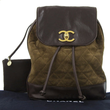 Chanel one shoulder bag rucksack suede leather brown with boutique seal (2/11/10 O.D)