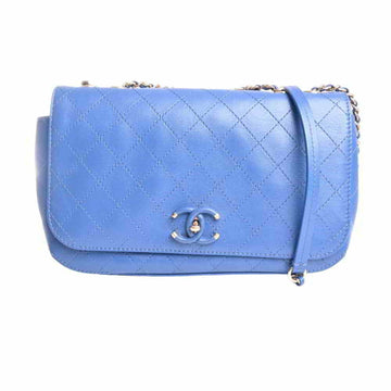 Chanel leather matelasse here mark W chain shoulder bag blue