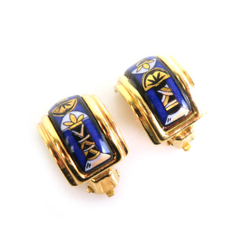 HERMES Earrings Cloisonne Metal/Enamel Gold/Blue/Black Women's e56041a