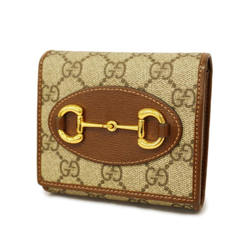GUCCI Wallet GG Supreme Horsebit 621891 Leather Brown Beige Gold Hardware Women's