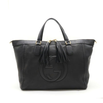 GUCCI Soho Cellarius Tote Bag Large Tassel Leather Black 282306