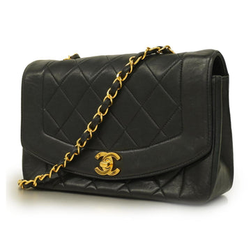 CHANEL Shoulder Bag Matelasse Diana Chain Lambskin Black Gold Hardware Women's