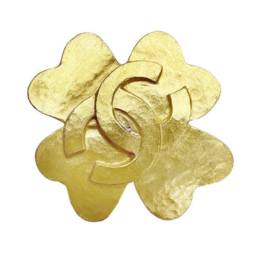 CHANEL Clover Coco Mark Brooch 95P Gold Ladies