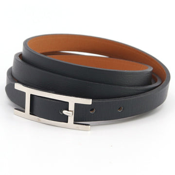 HERMES Bracelet API III Black Leather P Engraved Manufactured in 2012 Bangle Belt Women Men