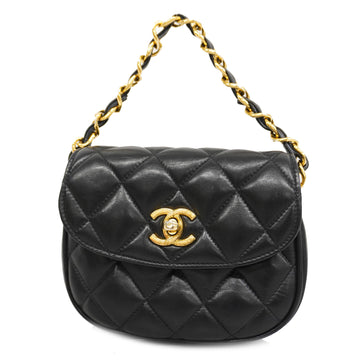 CHANEL[3bd5060] Auth  handbag Matelasse lambskin black gold metal