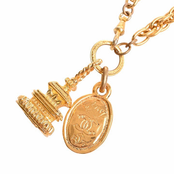 CHANEL Coco Mark Long Chain Pendant Necklace Gold Women's