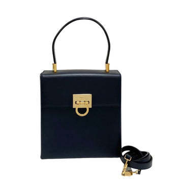 SALVATORE FERRAGAMO Gancini Hardware Calf Leather 2way Handbag Shoulder Bag Navy Blue