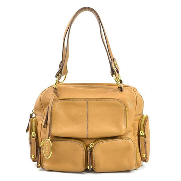 TOD'S Handbag Leather Beige Brown Gold Ladies