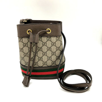 GUCCI Drawstring Shoulder Bag 550620 Ophidia Sherry Line PVC Leather Canvas Beige Brown Green Red Gold Hardware Women's