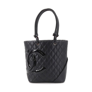 Chanel cambon line medium tote bag leather enamel black A25167 silver metal fittings Cambon Line Bag