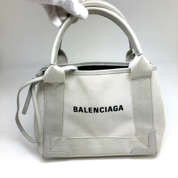 BALENCIAGA navy cabas XS 390346 canvas leather white silver metal fittings 2WAY bag ladies