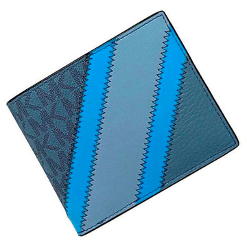 MICHAEL KORS Bifold Wallet Blue Light 36R3LCOF3U Folding Leather  Stripe Patchwork Stitch Ladies