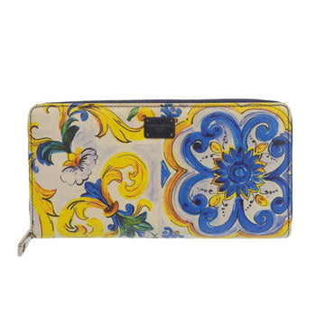DOLCE & GABBANA Dolce Gabbana Leather Round Long Wallet BP1672 Blue Yellow Multicolor Ladies