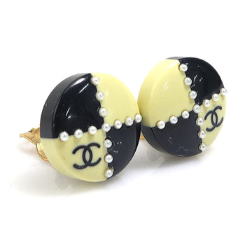 CHANEL Earrings Coco Mark Plastic/Metal Yellow Beige/Black/Gold Women's