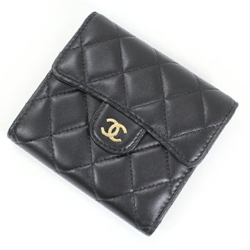 CHANEL Wallet Trifold Matelasse Black Leather Lambskin Coco Mark Ladies AP0231 Compact T4776