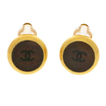 Chanel Earrings Round Coco Mark Gold Brown Women's Metal Accessory