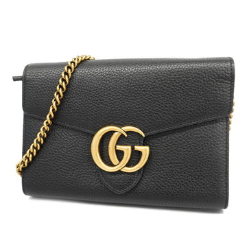 GUCCIAuth  Chain Wallet GG Marmont 401232 Leather Chain/Shoulder Wallet Black