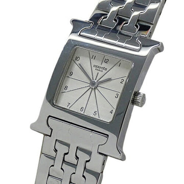 HERMES Watch Ladies H Quartz Stainless Steel SS HH1.210 Silver Ivory Polished