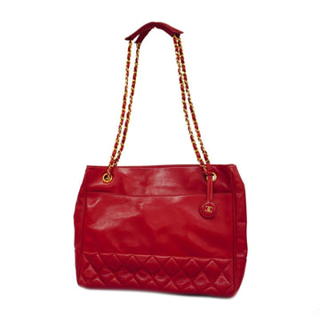 CHANEL Shoulder Bag Matelasse Chain Lambskin Red Gold Hardware Women's