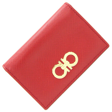 SALVATORE FERRAGAMO Ferragamo Pass Case Double Gancini 22C234 Red x Leather Card Business Holder Ladies Salvatore