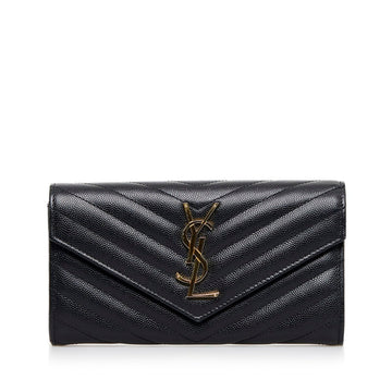 SAINT LAURENT Quilted Long Wallet 372264 Black Leather Ladies