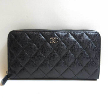 CHANEL Long Wallet Matelasse Round Caviar Skin Black