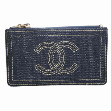 Chanel here mark stitch chain strap coin case navy