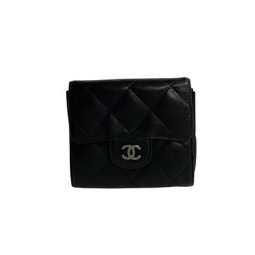 CHANEL Matelasse Lambskin Leather Genuine Bifold Wallet Mini Black 17893