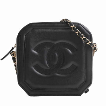 Chanel lambskin matelasse square here mark chain shoulder bag black