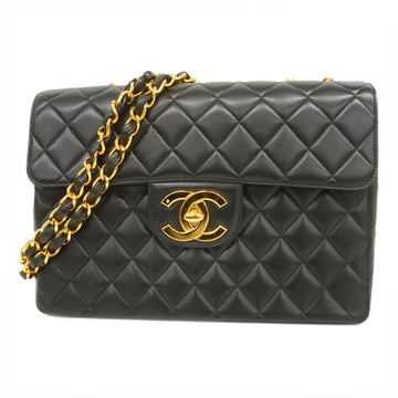 CHANEL Shoulder Bag Matelasse Big W Chain Lambskin Black Gold Hardware Women's