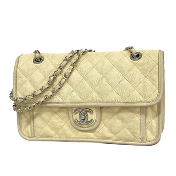 CHANEL Shoulder Bag Matelasse W Chain Caviar Skin Ivory Women's