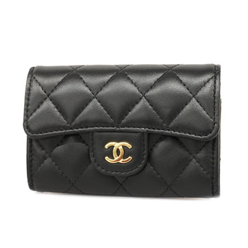 CHANEL Matelasse Gold Hardware Leather Card Case Black