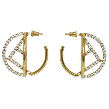 FENDI Earrings Gold Fizu 8AH982-4G Rhinestone GP  FF Hoop Circle