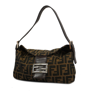 FENDIAuth  Zucca Shoulder Bag Women's Nylon Canvas Handbag Brown